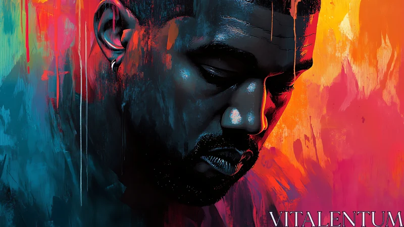 Chromatic portrait study of contemplative male profile rendering.