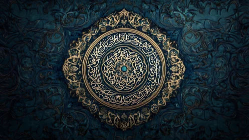 Circular Arabic calligraphy medallion forms layered radial design