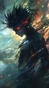 Stormlit ember spirit walking between light and shadow.