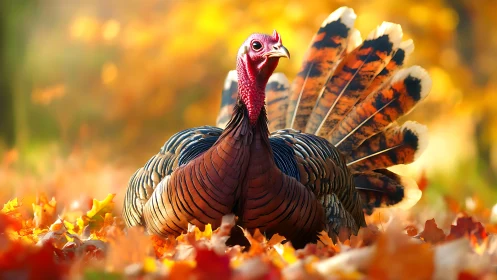 Wild Turkey in Autumn Glory: Nature's Fiery Display.