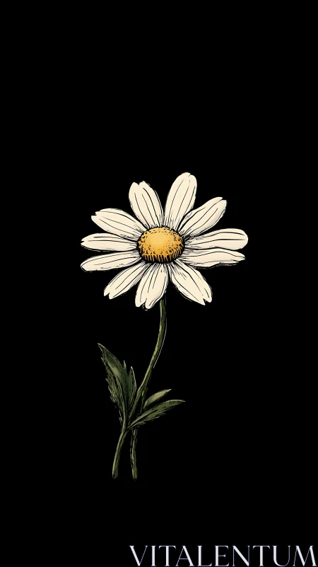 Delicate Daisy with Golden Heart on Black.
