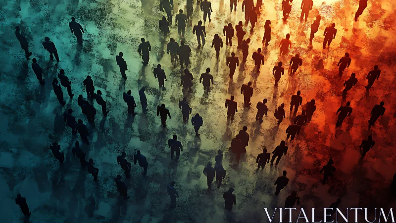 Divided Crowd Crossing a Bridge of Shadowed Light.