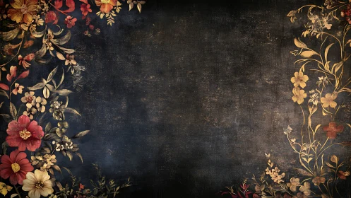 Vintage florals gently frame a dark, elegant background