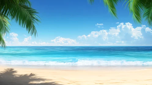 Tropical Coastal Seascape with Palm Fronds and Gradient Sky Rendering