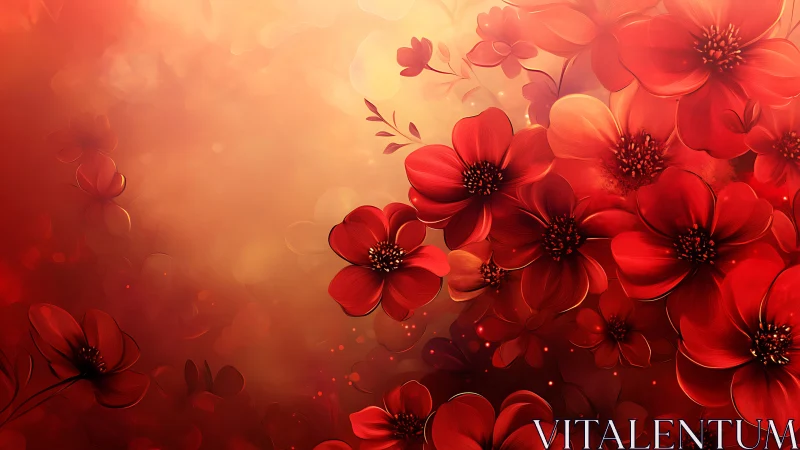 Luminous Red Floral Composition with Gradient Bokeh Atmosphere