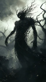 Dark forest wraith made of twisted roots and branches.