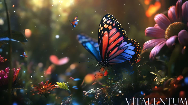 Digital butterfly rendering shows detailed wings on flowers