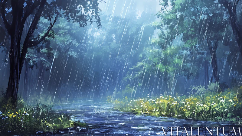 Rain-Soaked Forest Stream: A Serene Escape.