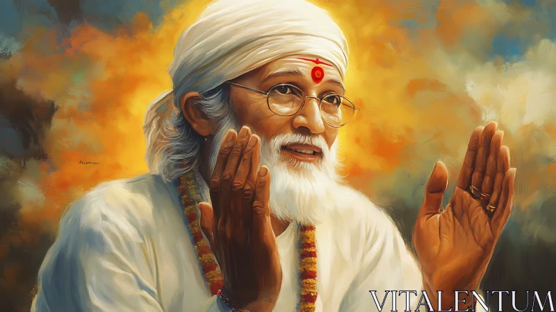 Elderly spiritual guru portrait with raised blessing hands