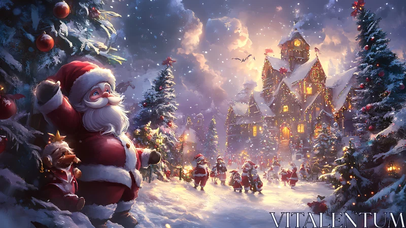 Santa leads a sparkling snowlit parade to the glowing workshop