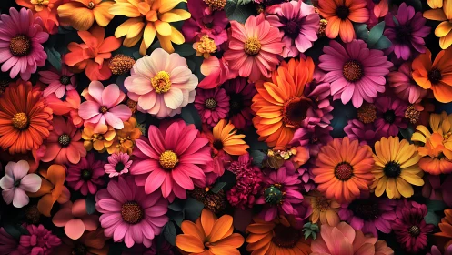 Vibrant Floral Abundance: Massed Daisies and Cosmos in Full Bloom