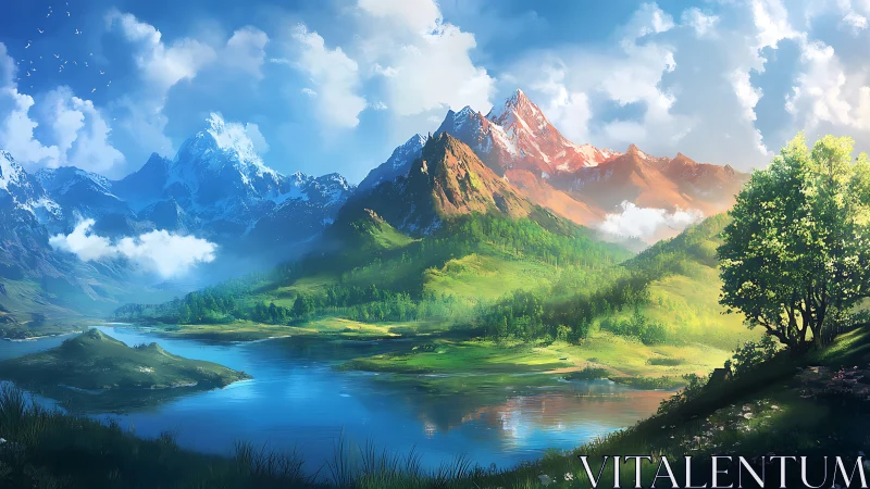 High-dynamic alpine valley rendered with layered atmospheric depth