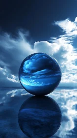 Chromed sky sphere on reflective oceanic mirror plane.