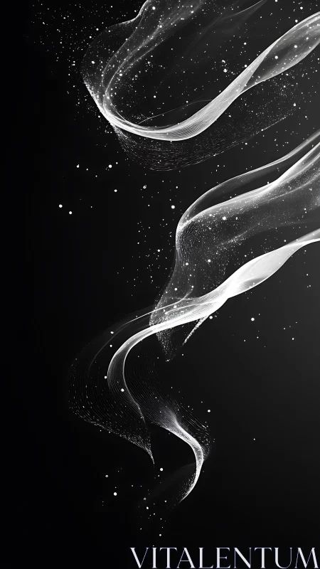 Curved luminous particle trails form layered ribbons in black space