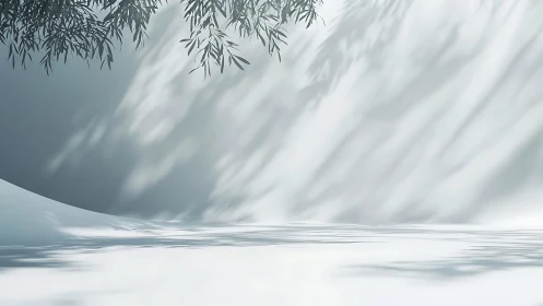 Soft tree shadows drift across curved white minimal wall