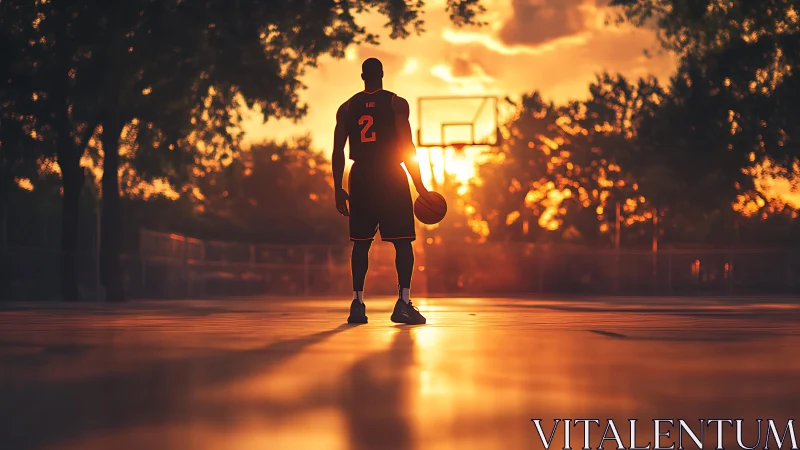 Sunset court dreams with a lone focused basketball player.
