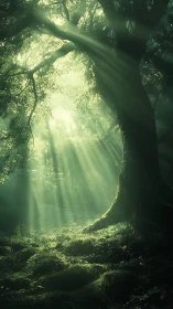 Ethereal Forest Canopy: Cathedral Light Through Ancient Woodland Silhouettes