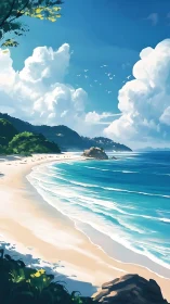 Tropical Coastal Cove: Turquoise Waters, White Sand Beach, Verdant Cliffs