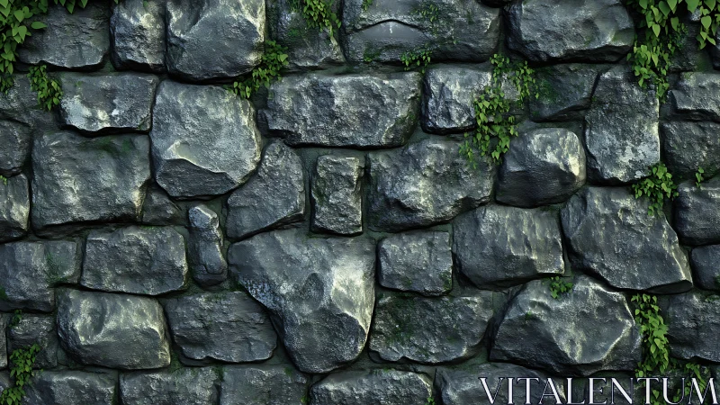 High-detail mossy stone wall texture with irregular rock blocks