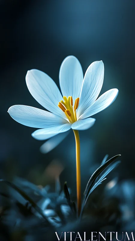 Macro study of blue crocus bloom with luminous backlighting
