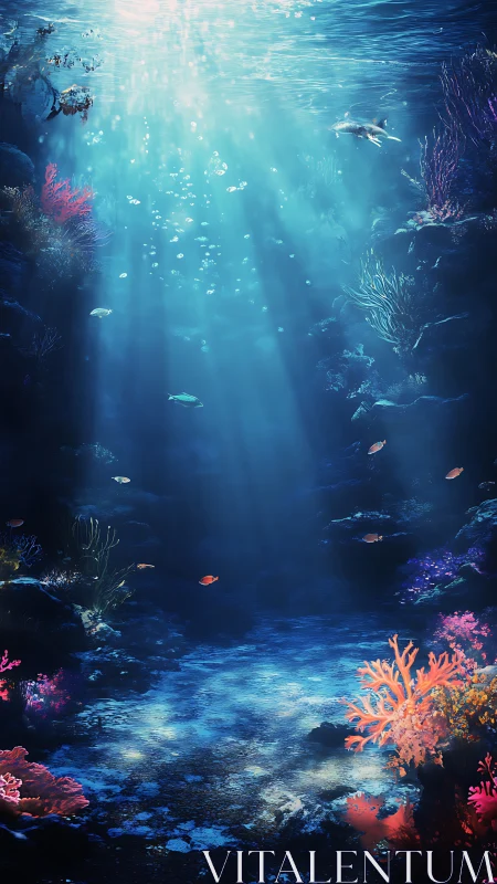 Sunlit coral garden welcomes gentle life beneath the sea