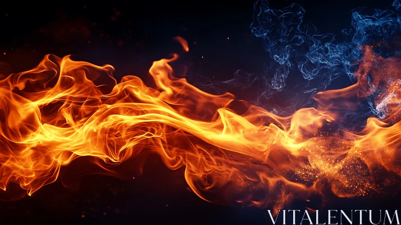 Orange Fire Stream and Blue Smoke Against Black.