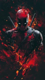 Playful masked antihero rises from a storm of scarlet fire.