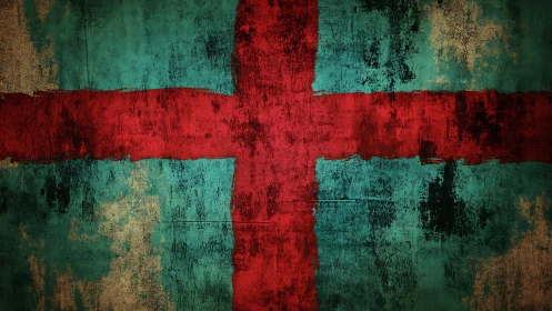 Grunge St George’s Cross on Distressed Teal Background.