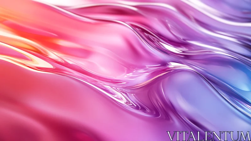 Iridescent fluid surface with pink violet gradient specular waves