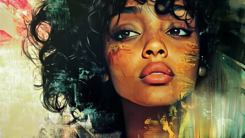 Digital portrait of young woman with loose curly hair.