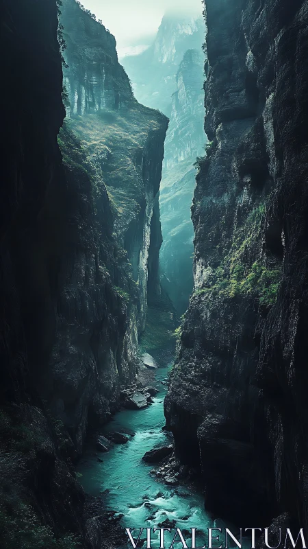Mystic turquoise river cutting through towering canyon walls.