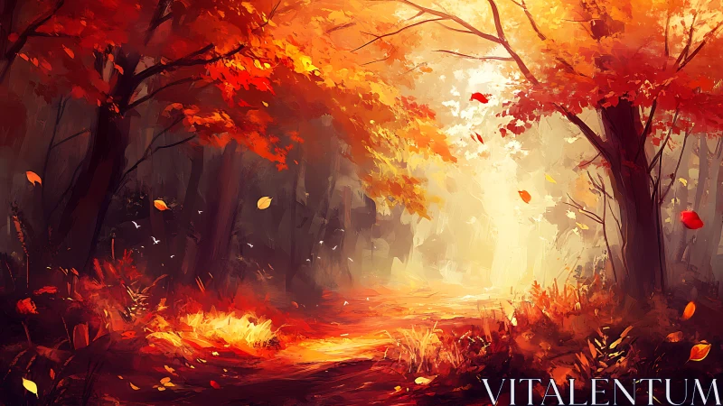 Autumn Forest Path Ablaze with Warm Golden Light.