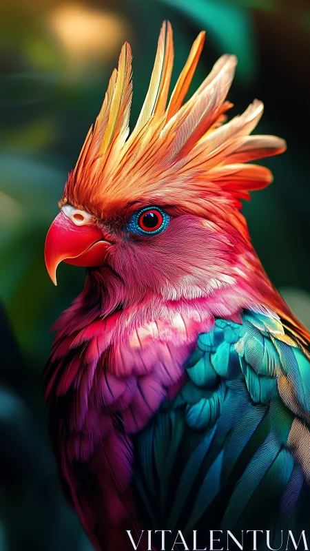 Colorful crested parrot portrait in vivid close-up view.