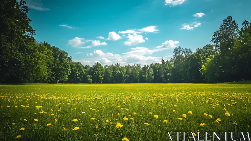 Wide meadow panorama under vibrant summer daylight framing.