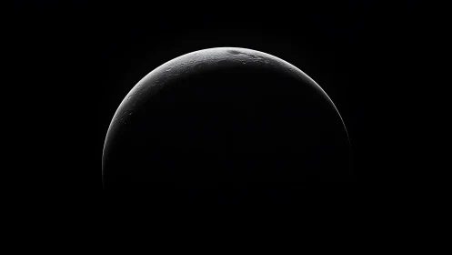 Crescent moon emerges from deep space in stark monochrome