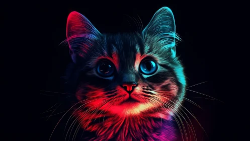 Neon night whiskers and wide eyed cosmic kitten glow.