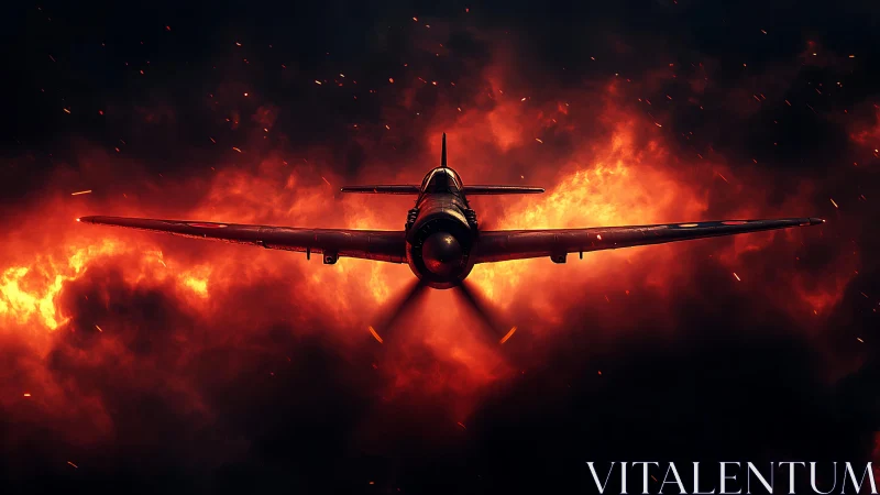 Fiery sky welcomes a brave vintage plane in bold flight.