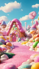 Candy Land Gingerbread House in Pastel 3D Realm.