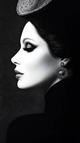 Monochrome queen glides from shadow, carved in silver light