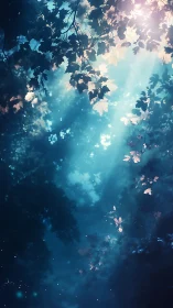 Enchanted canopy where moonlit leaves drink drifting starlight.