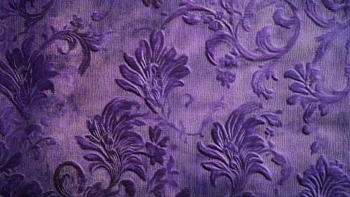 Ornate purple damask fabric with raised botanical relief pattern.