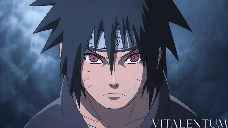 Intense anime hero framed by stormy, electric twilight gaze.