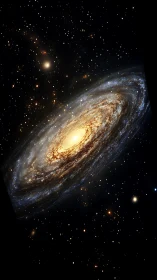 Edge-on barred spiral galaxy with luminous stellar core in space