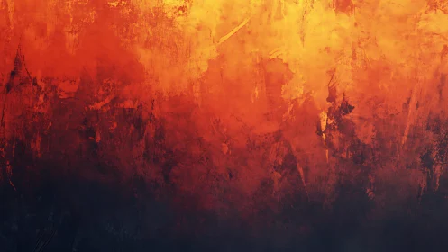 Fiery Abstract Texture with Bold Orange and Dark Hues Painting.