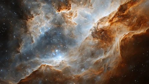 Emission nebula core with ionized gas filaments and star cluster