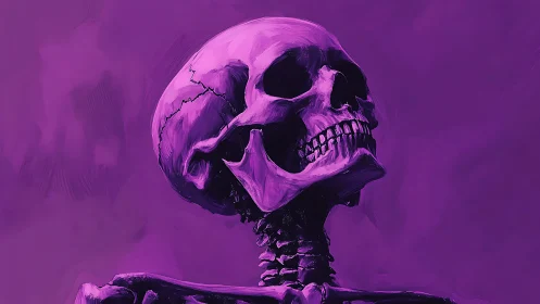 Violet skull portrait glows against saturated abstract field.