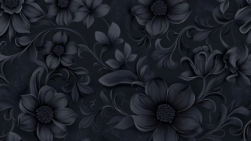 Dark floral botanical rendered digital art with dimensional petals