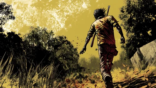 Lone survivor runs through gritty forest trail at dusk