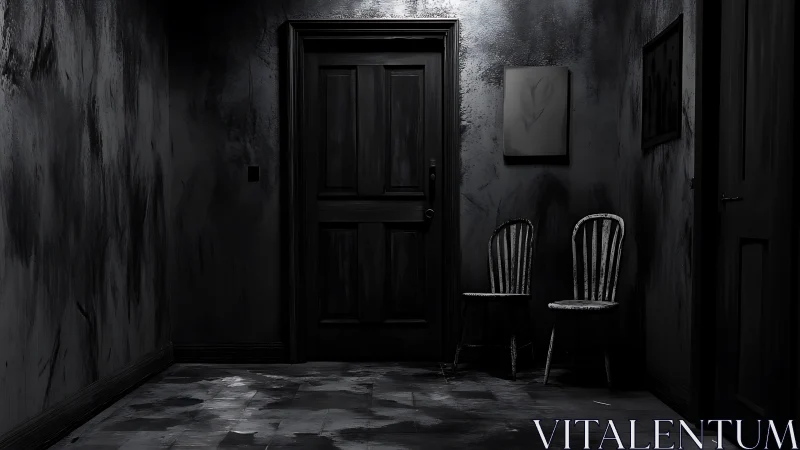 Two patient chairs wait quietly before the forbidden door