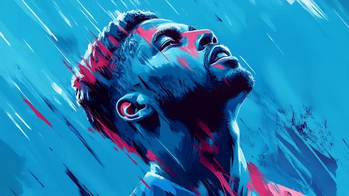 Electric portrait captures a man lifted in radiant blue light